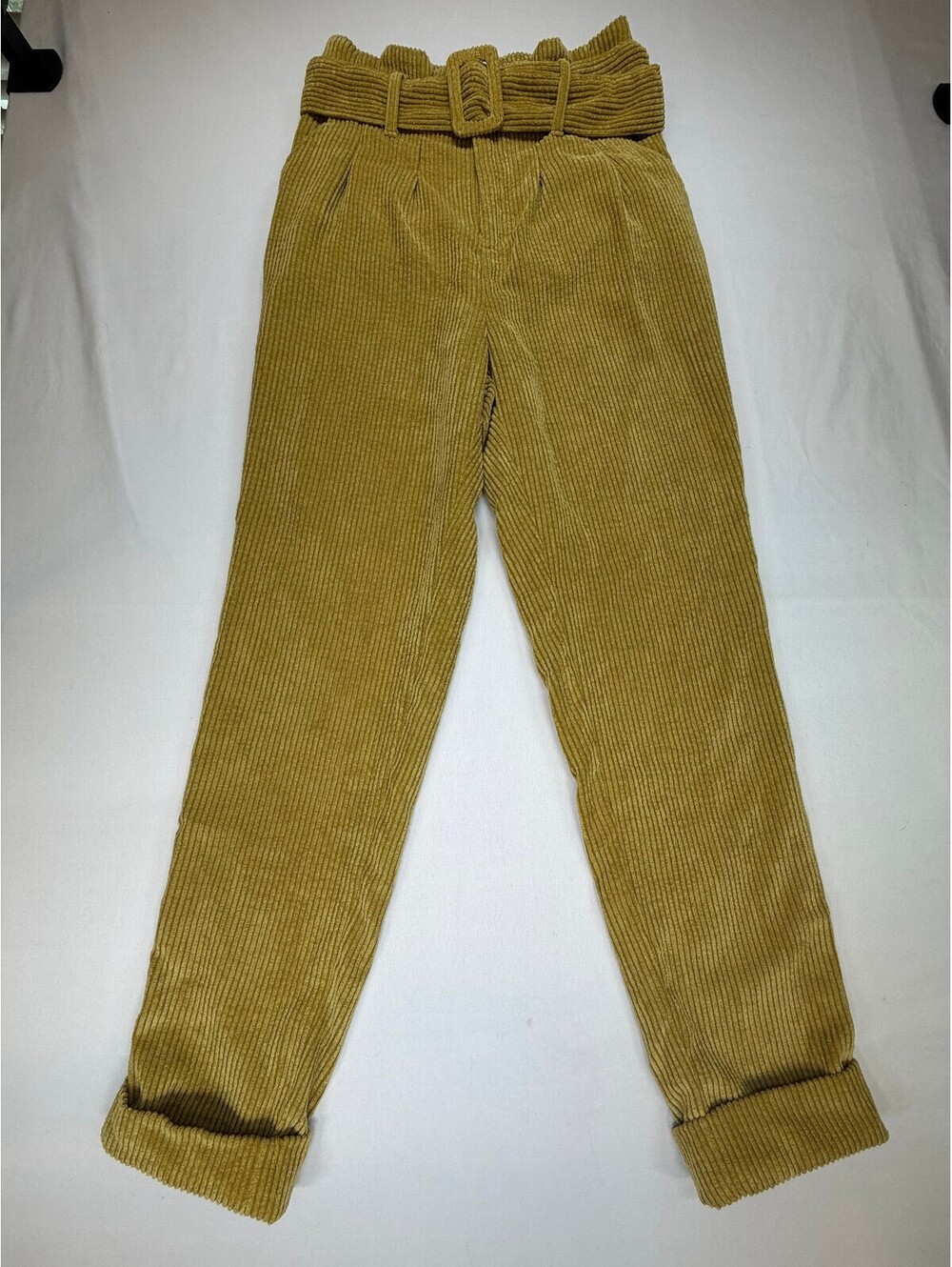 Wild Fable Women's Paperbag Pants Corduroy Belted Cuffed Hem Size 0 Mustard